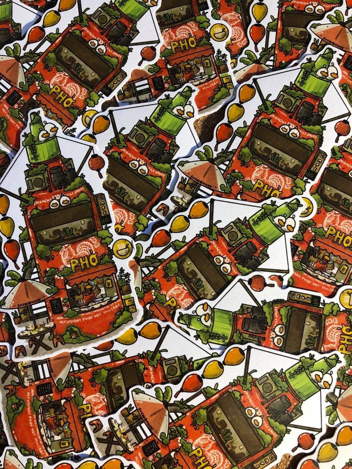 Sriracha Bottle Pho Store Vinyl Sticker
