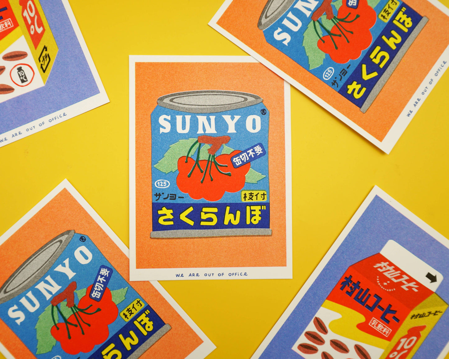 Japanese Canned Cherries Risograph Print