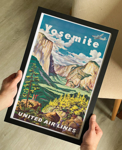 Yosemite United Air Lines Vintage Travel Poster Print