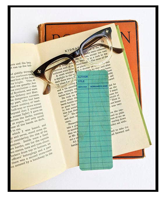 Blue Library Card Wood Bookmark for Book Lovers