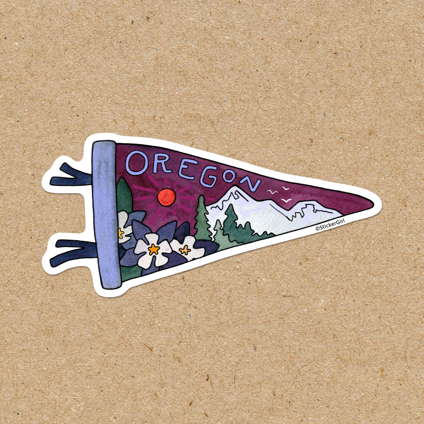 Oregon Purple Triangle Flag Vinyl Sticker