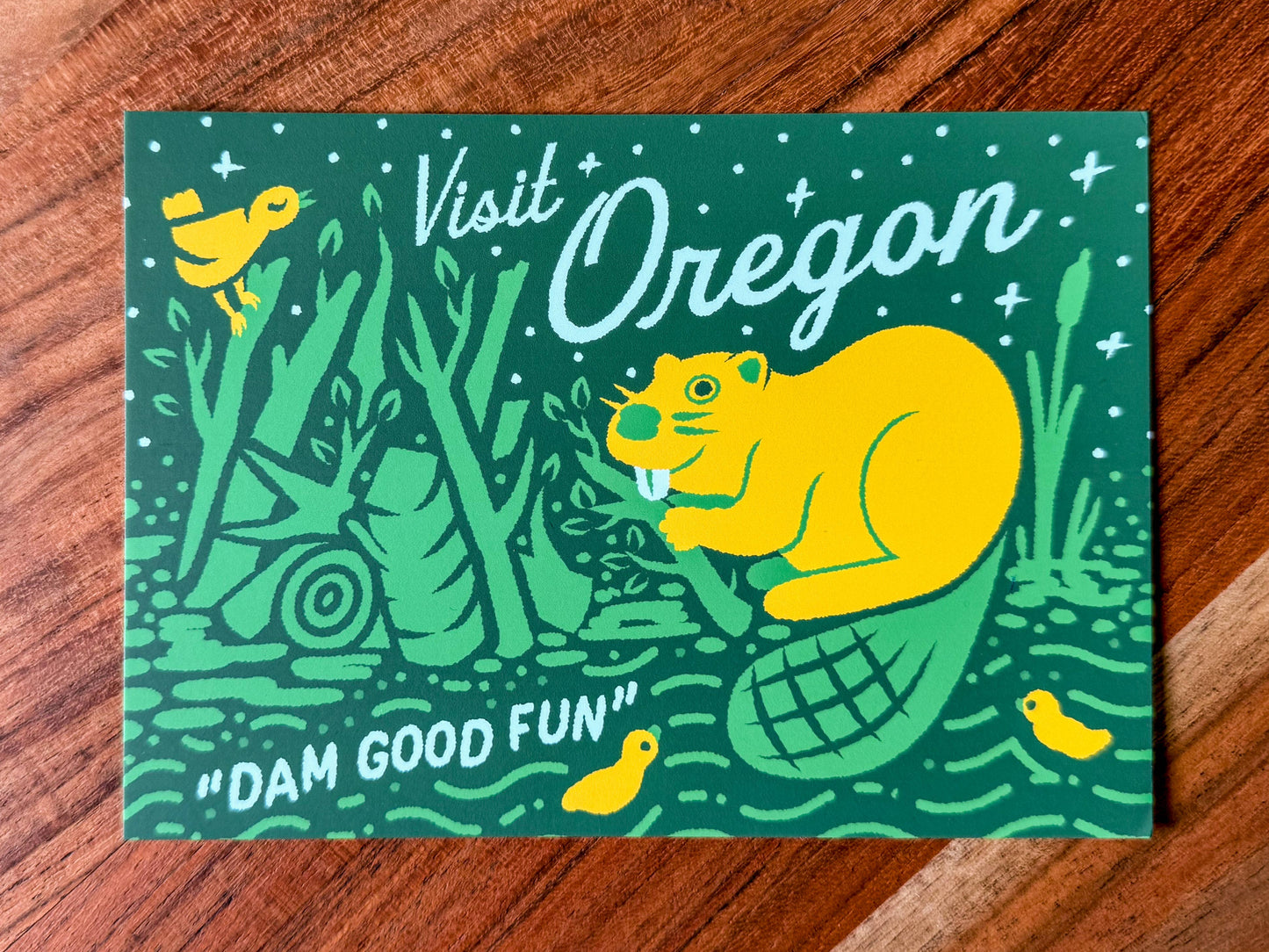 Visit Oregon - "Dam" Good Fun Beaver and Ducks Postcard