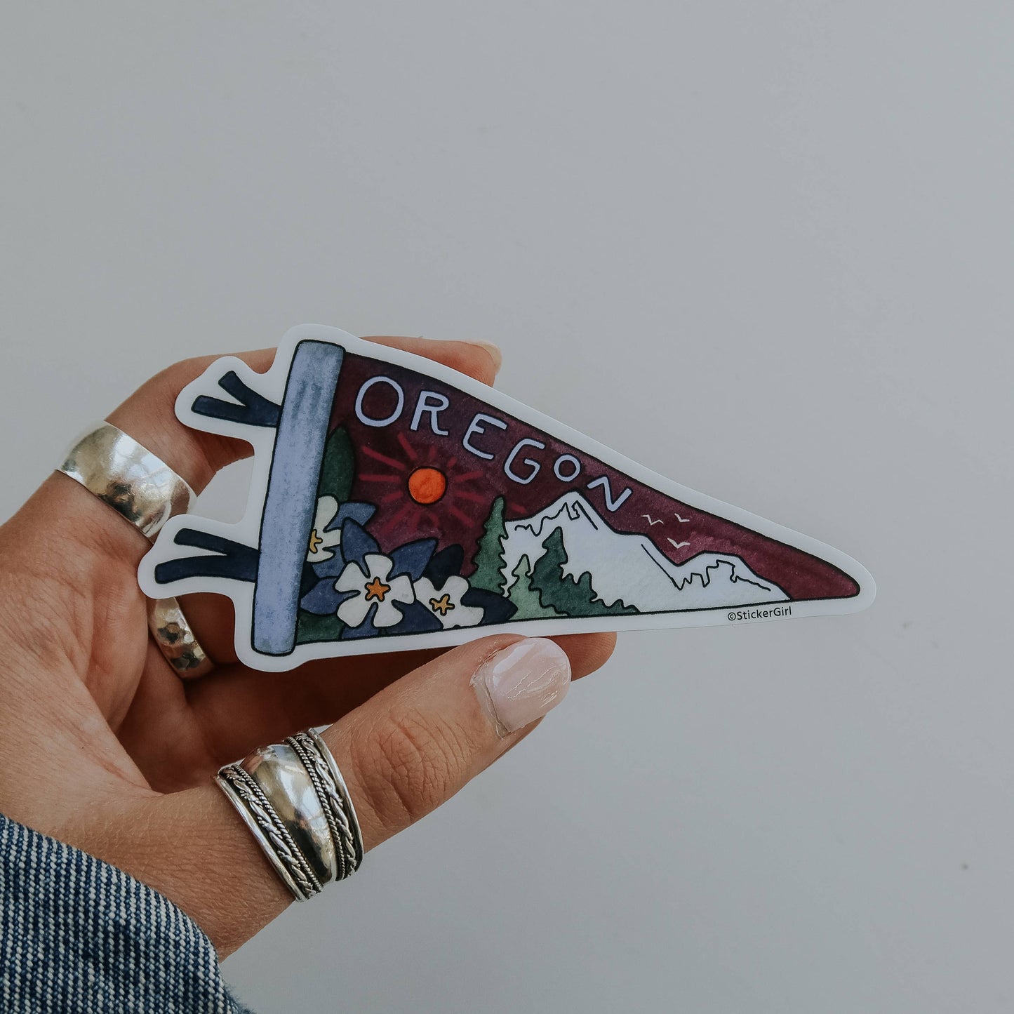 Oregon Purple Triangle Flag Vinyl Sticker