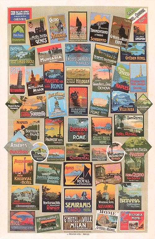 Vintage Hotel Labels Art Print