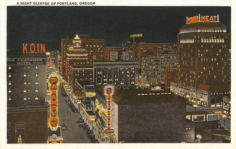 Night View of Portland Postcard