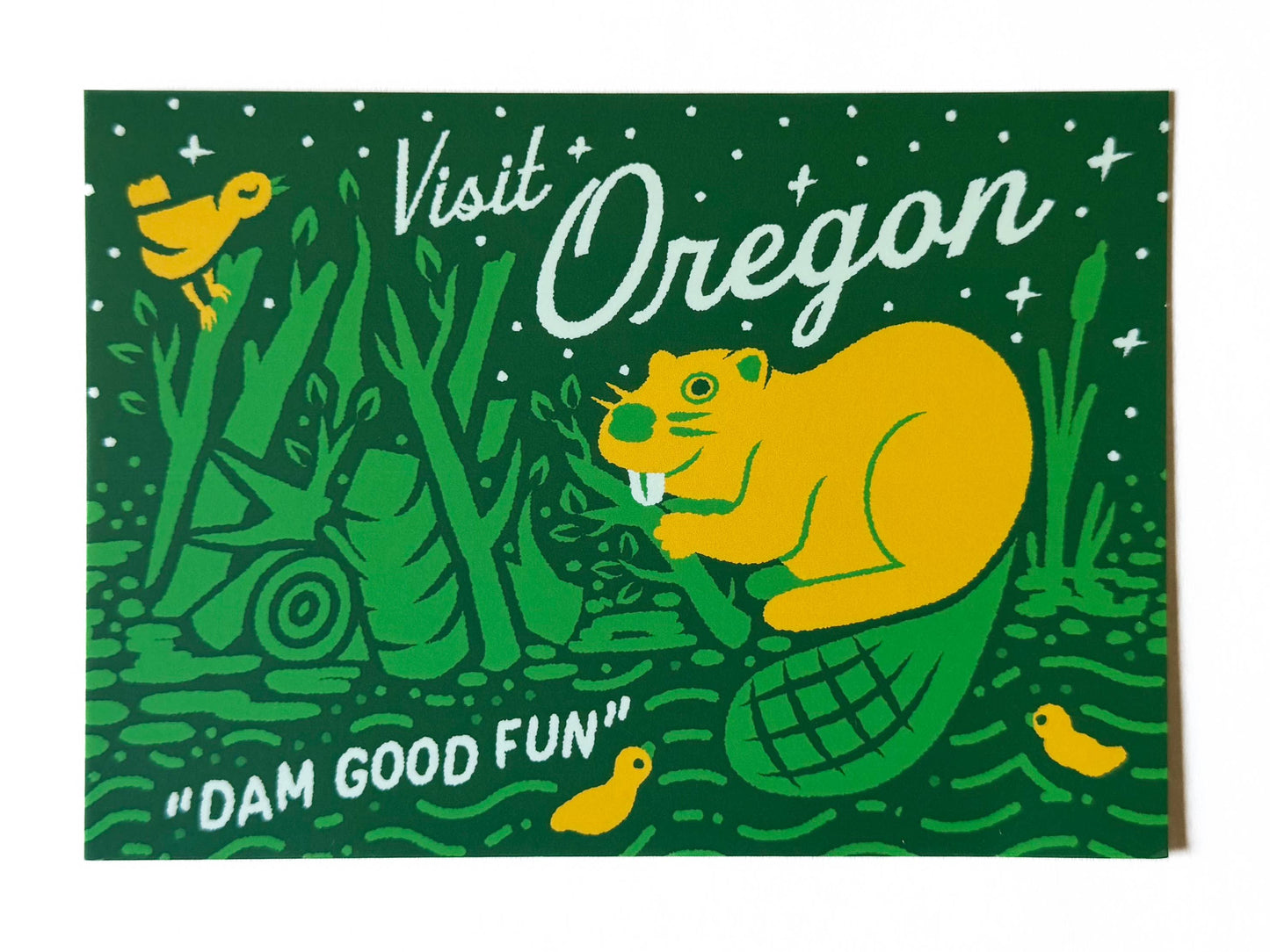 Visit Oregon - "Dam" Good Fun Beaver and Ducks Postcard