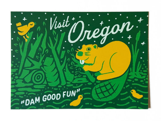 Visit Oregon - "Dam" Good Fun Beaver and Ducks Postcard