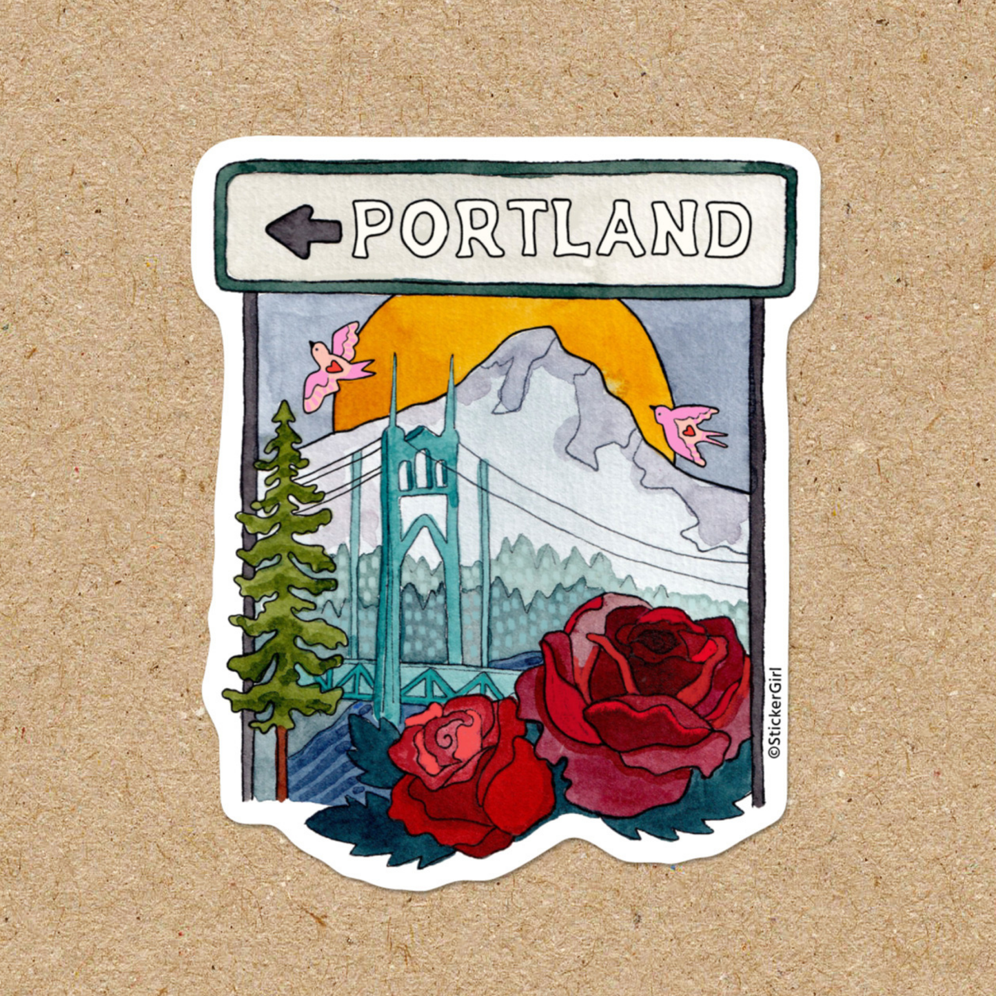 Portland Oregon Roses Vinyl Sticker