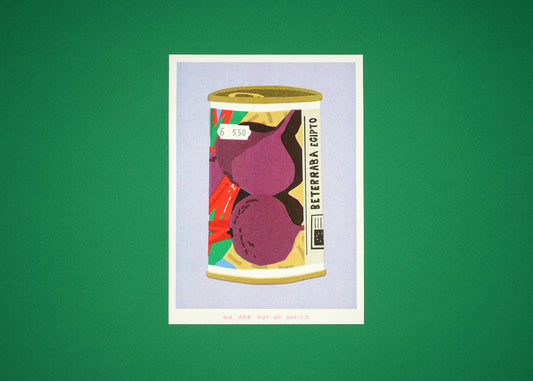 A risograph print of a can of a can with beet seeds
