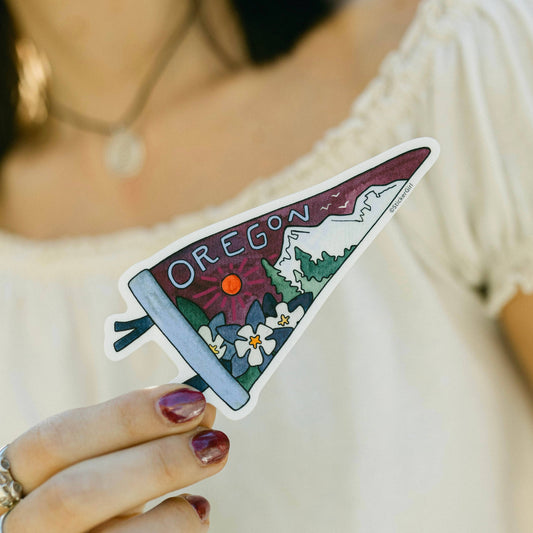 Oregon Purple Triangle Flag Vinyl Sticker