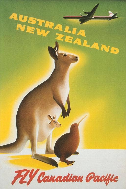 Kangaroo and Kiwi, Air Travel Art Print