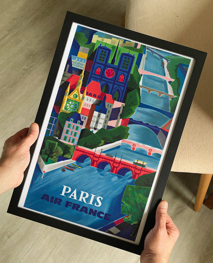 Paris Air France Vintage Travel Poster