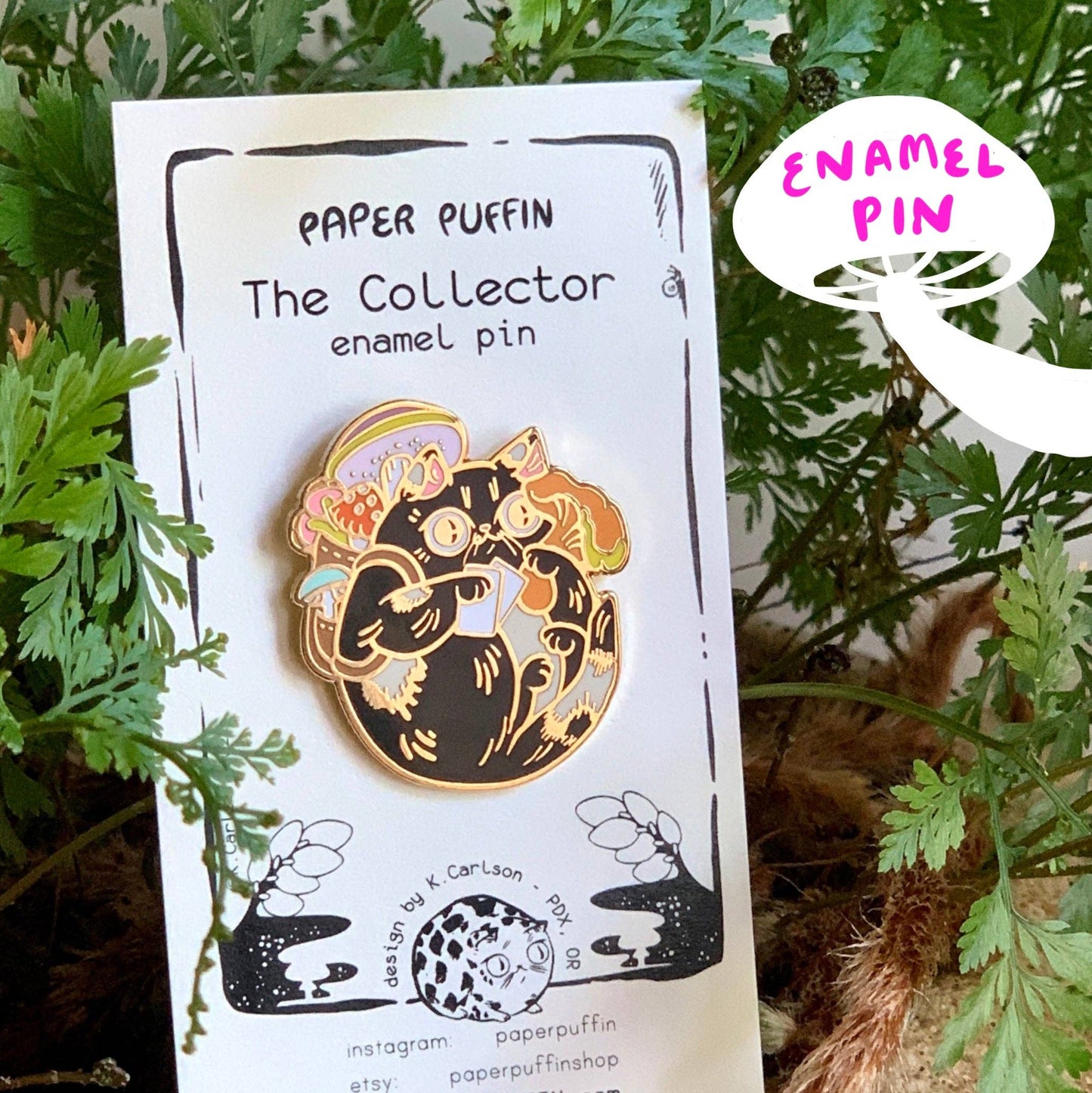 The Collector Mushroom Cat Enamel Pin