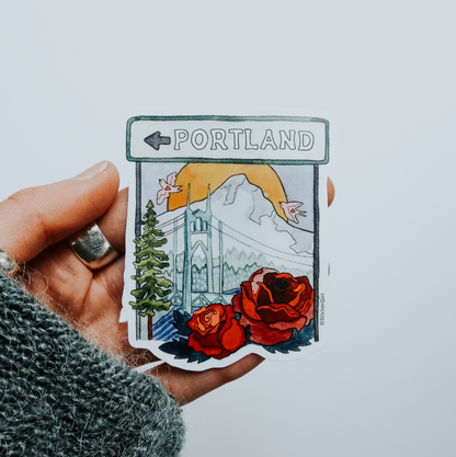 Portland Oregon Roses Vinyl Sticker