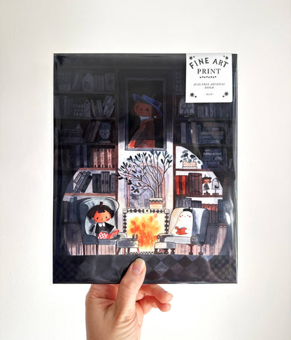 Pumpkin and Ghosty - Cozy Library Print
